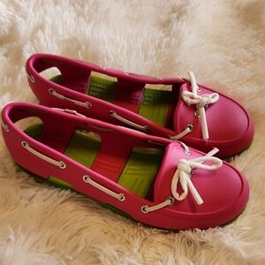 Crocs Pink /Green Women's Shoes with White Accents Size W 9